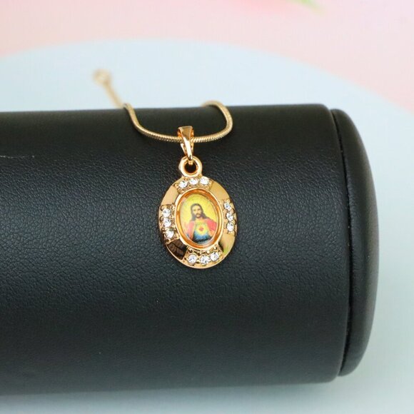 "Sacred Heart Rose Gold Pendant with Crystals – Religious Jewelry, XPPT1737 - Picture 6 of 13